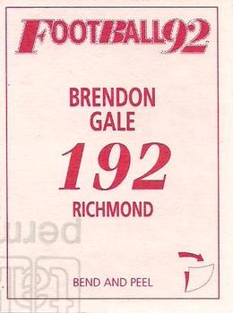 1992 Select AFL Stickers #192 Brendon Gale Back